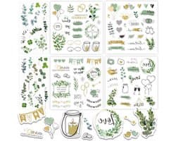 Inovra Plus - Stickers voor gastenboek en fotoalbum | Vintage bruiloftsstickers met eucalyptus thema | Gepersonaliseerde scrapbook decoratie in goudgroen kleurenschema