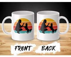 Retro Border Collie Mok, Vrouw en Hond Cadeau, Vintage Zonsondergang Hondenliefhebber Beker, Gepersonaliseerde Hondenmok, Huisdier Portret