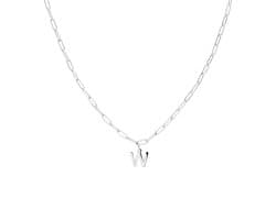 Lucardi Dames Stalen ketting closed forever met letter W - Ketting - Staal - Zilverkleurig - 47 cm