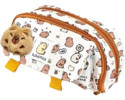 Inovra Plus - Capybara etui met meerlaagse ritssluiting voor meisjes en jongens - gepersonaliseerd briefpapier - schattige schoolbenodigdheden opslag etui - Wit - Schattig - Ruime etui voor schoolspullen met schattig design