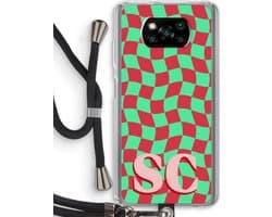 Gepersonaliseerd - Case Company® - Hoesje met koord geschikt voor Poco X3 Pro hoesje met Koord - Grid Monogram - Telefoonhoesje met Zwart Koord - Bescherming aan alle Kanten en Over de Schermrand