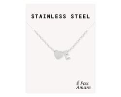 Letter E Ketting Zilverkleurig - Stainless Steel - Initiaal & Hartje Hanger - Initialen Ketting op Cadeau Kaartje - Pax Amare